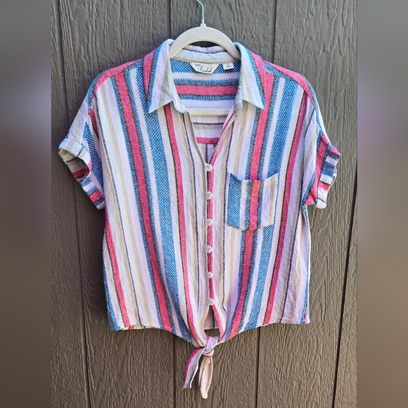 Colorful Striped Button Down Top - Picture 1 of 4